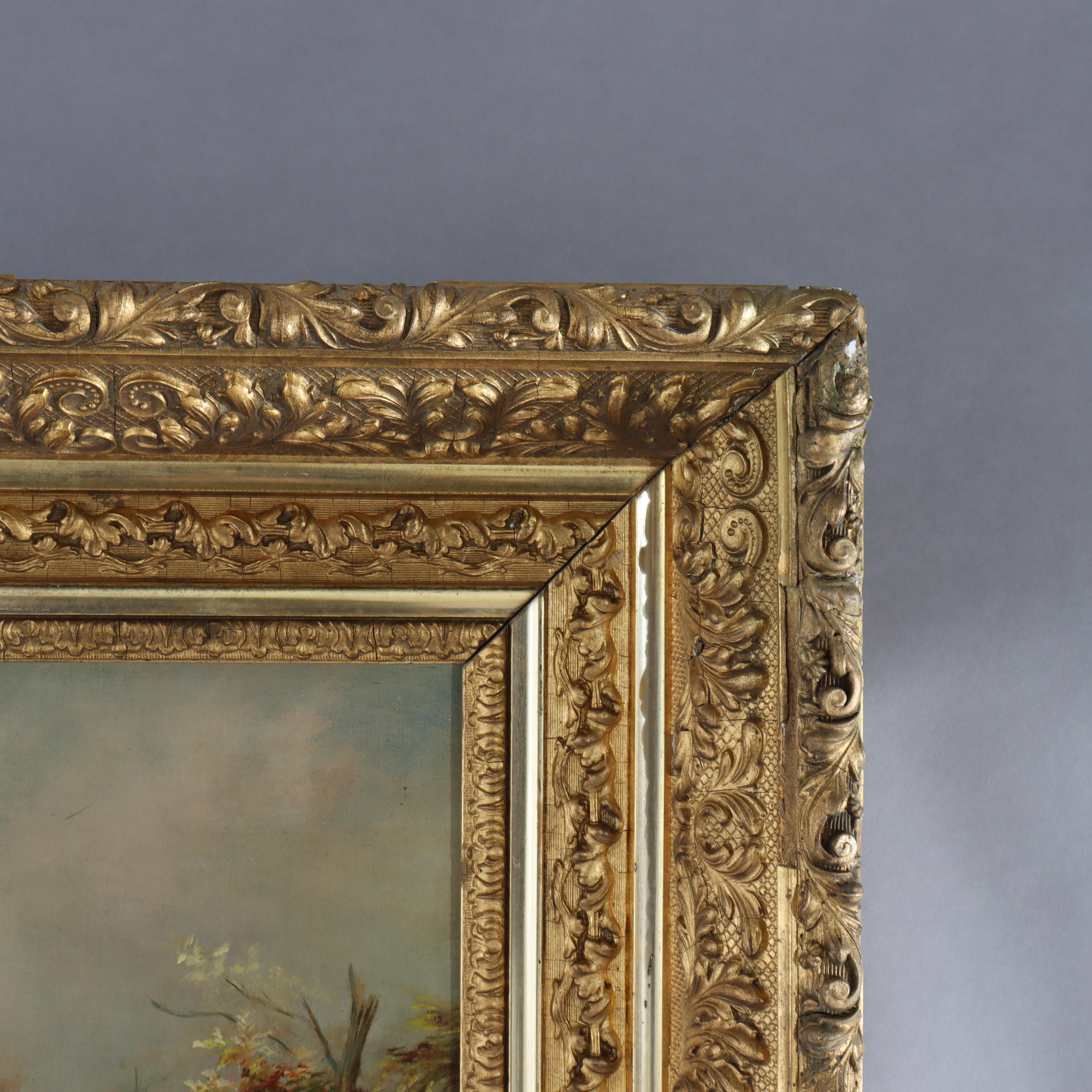 Antike Hudson River School Öl auf Leinwand Gemälde einer Fluss-Szene c1900 im Angebot 2