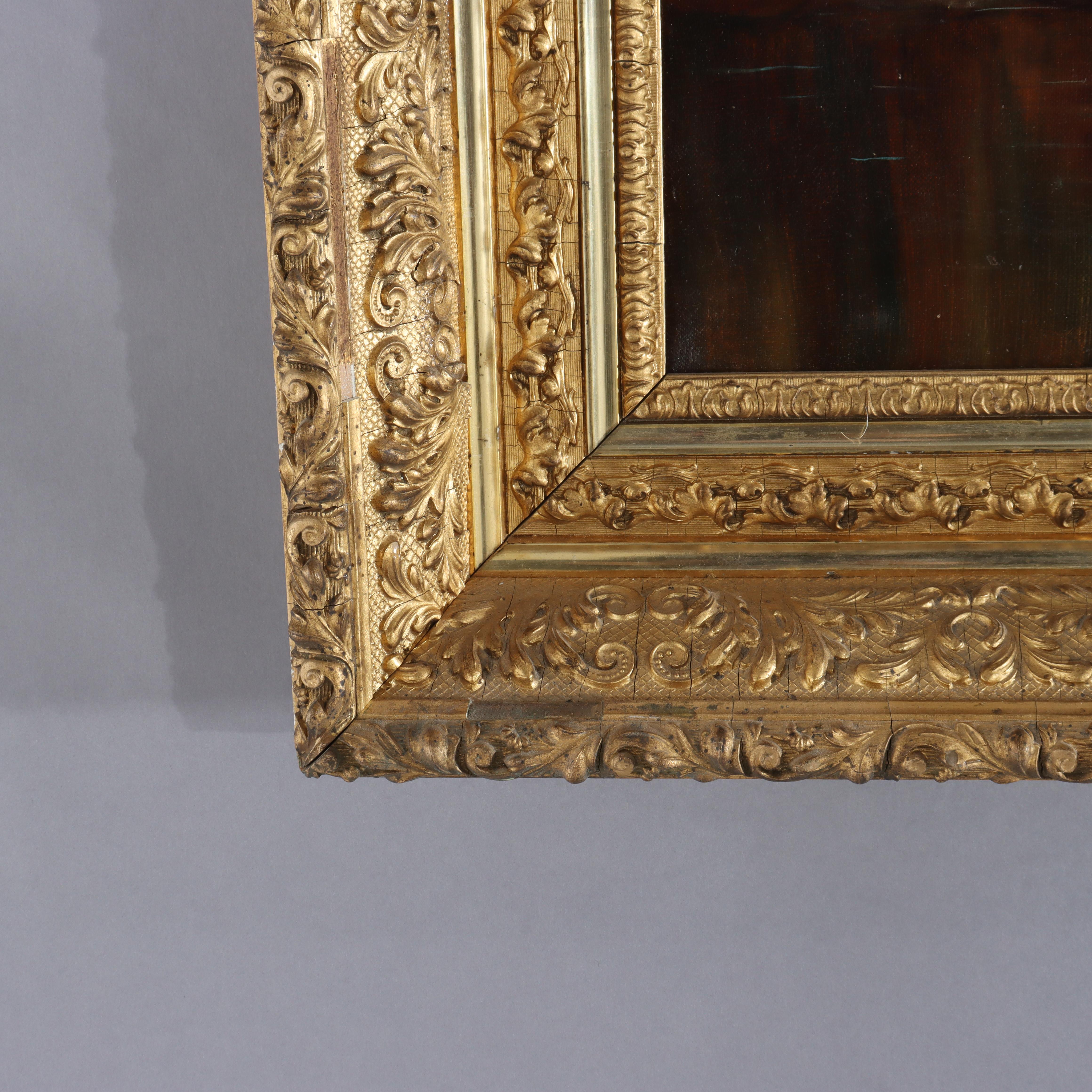 Antike Hudson River School Öl auf Leinwand Gemälde einer Fluss-Szene c1900 im Angebot 4