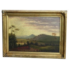 Antique Hudson River School Oil on Canvas Painting of Autumn Landscape c1890
