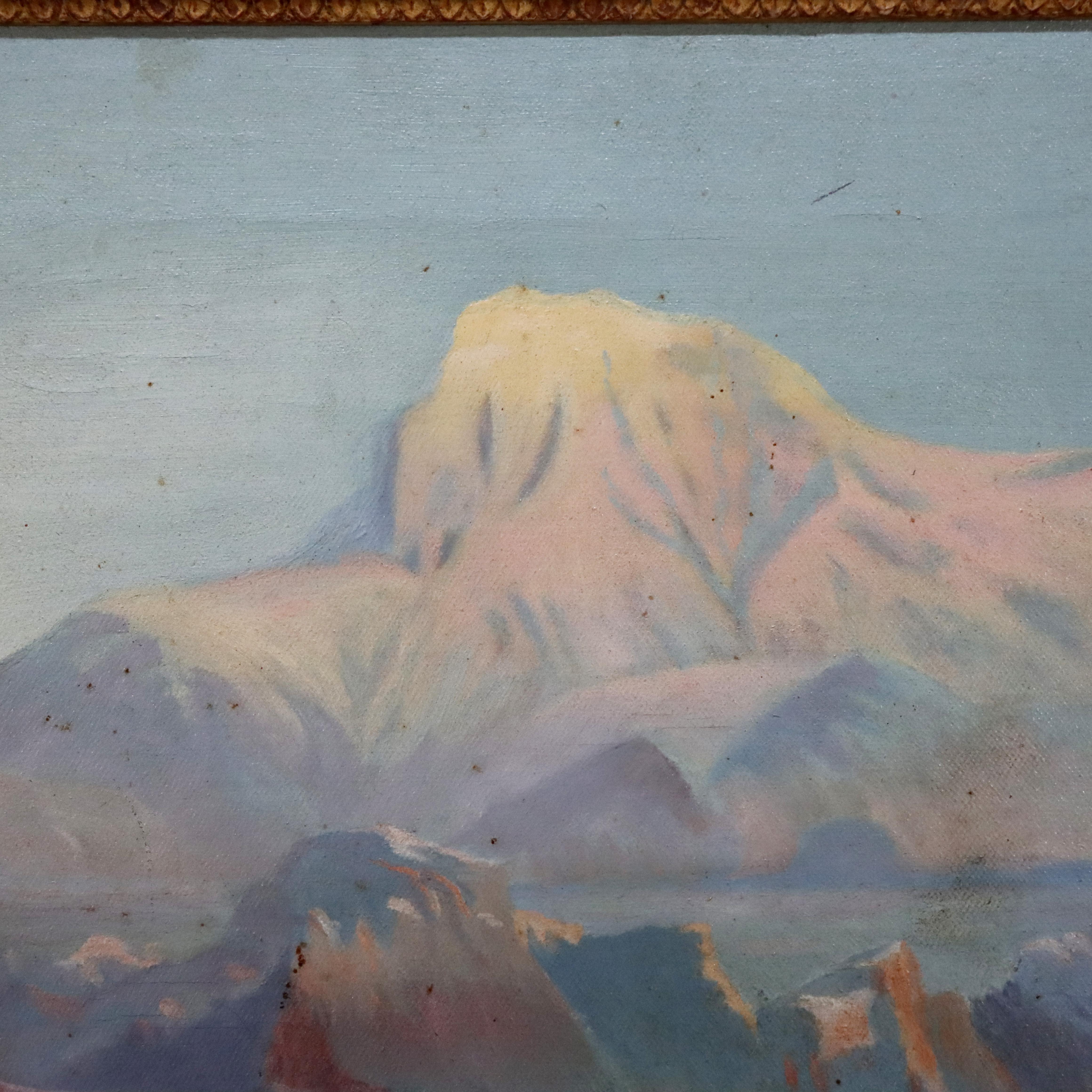 Antiguo cuadro al óleo sobre lienzo de la escuela del río Hudson sobre el monte McKinley, Alaska c1920 3