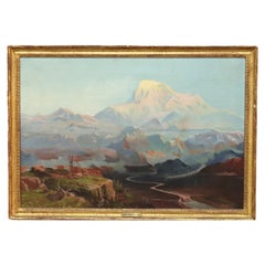 Antiguo cuadro al óleo sobre lienzo de la escuela del río Hudson sobre el monte McKinley, Alaska c1920