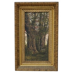 Antiguo Óleo sobre lienzo de la Escuela del Río Hudson Escena de paisaje arbolado C1890