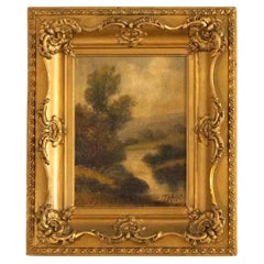 Antique Hudson River School Scenic Oil on Canvas Signed Landscape Painting C1890