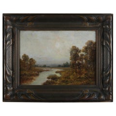 Antique Hudson River School Signed Oil on Canvas Landscape Stream Painting