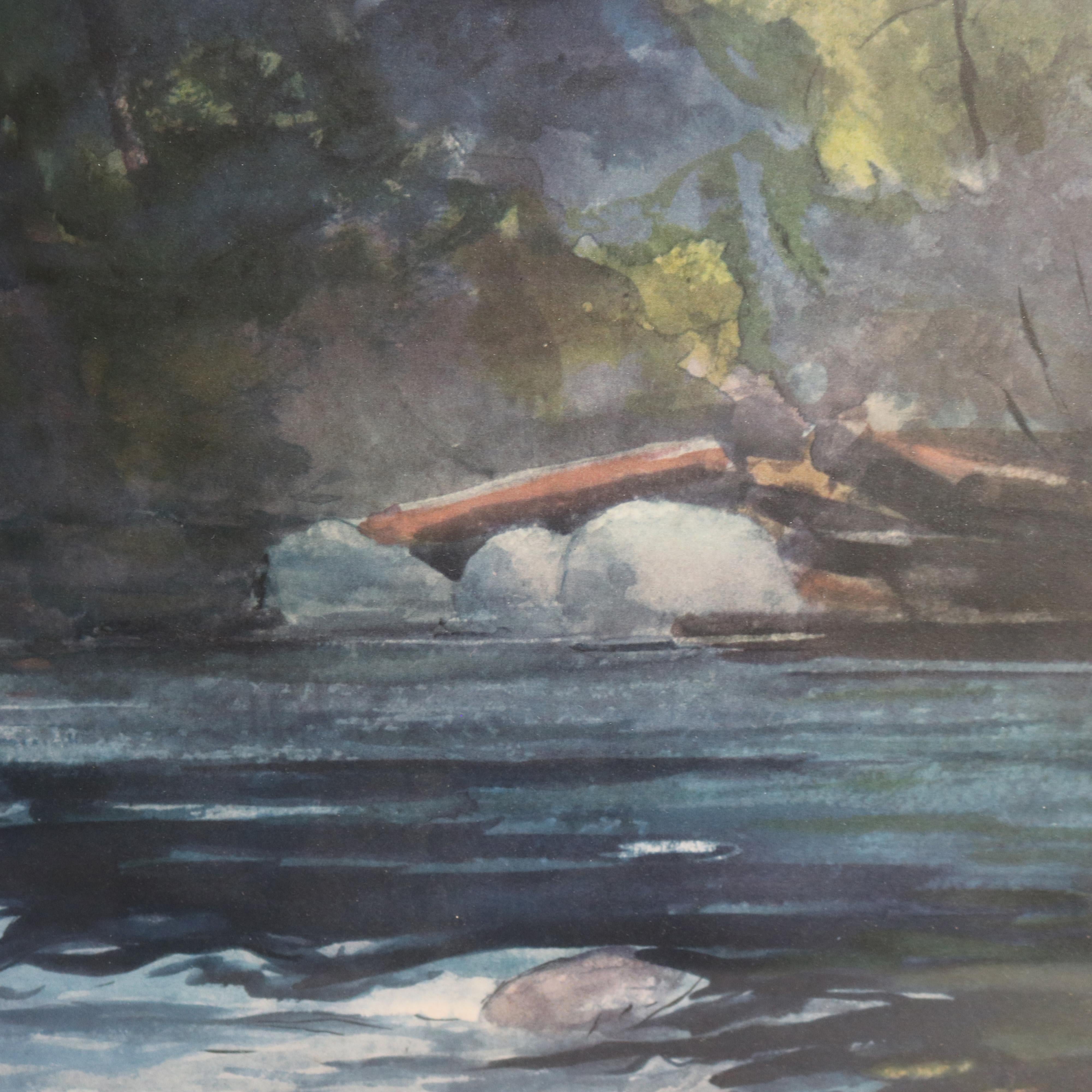Antigua escena fluvial en acuarela de la Escuela del Río Hudson, enmarcada y firmada por el artista C1894

Medidas - 16,75 