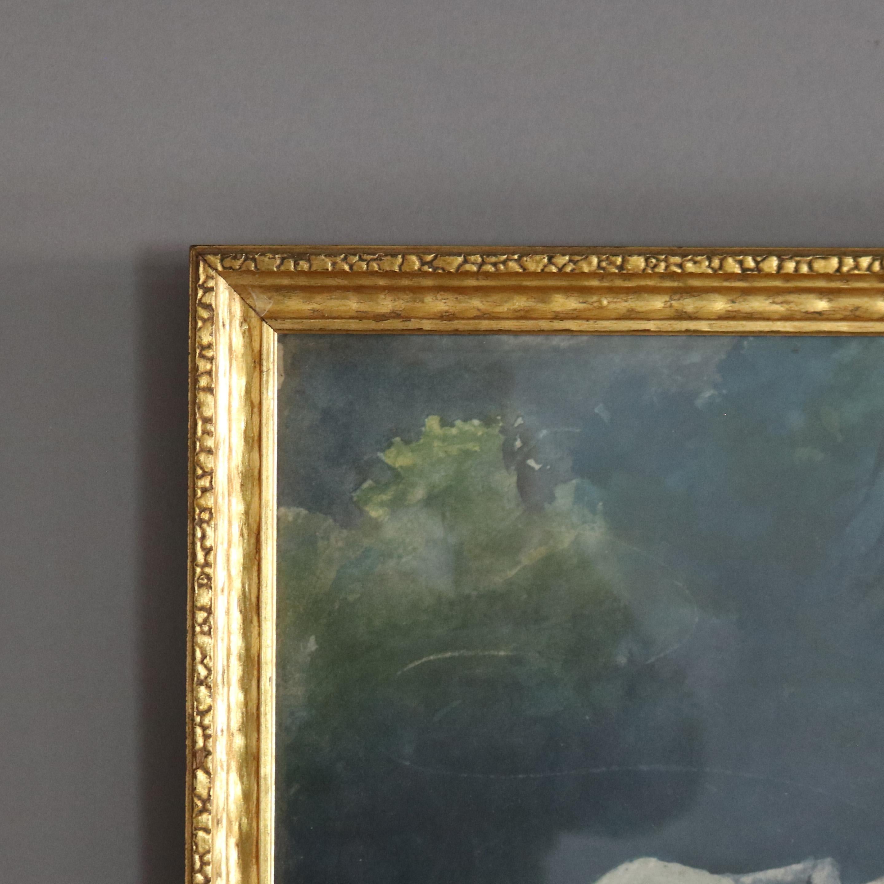 Antigua escena fluvial en acuarela de la Escuela del Río Hudson, firmada por el artista, C1894 Lienzo en venta