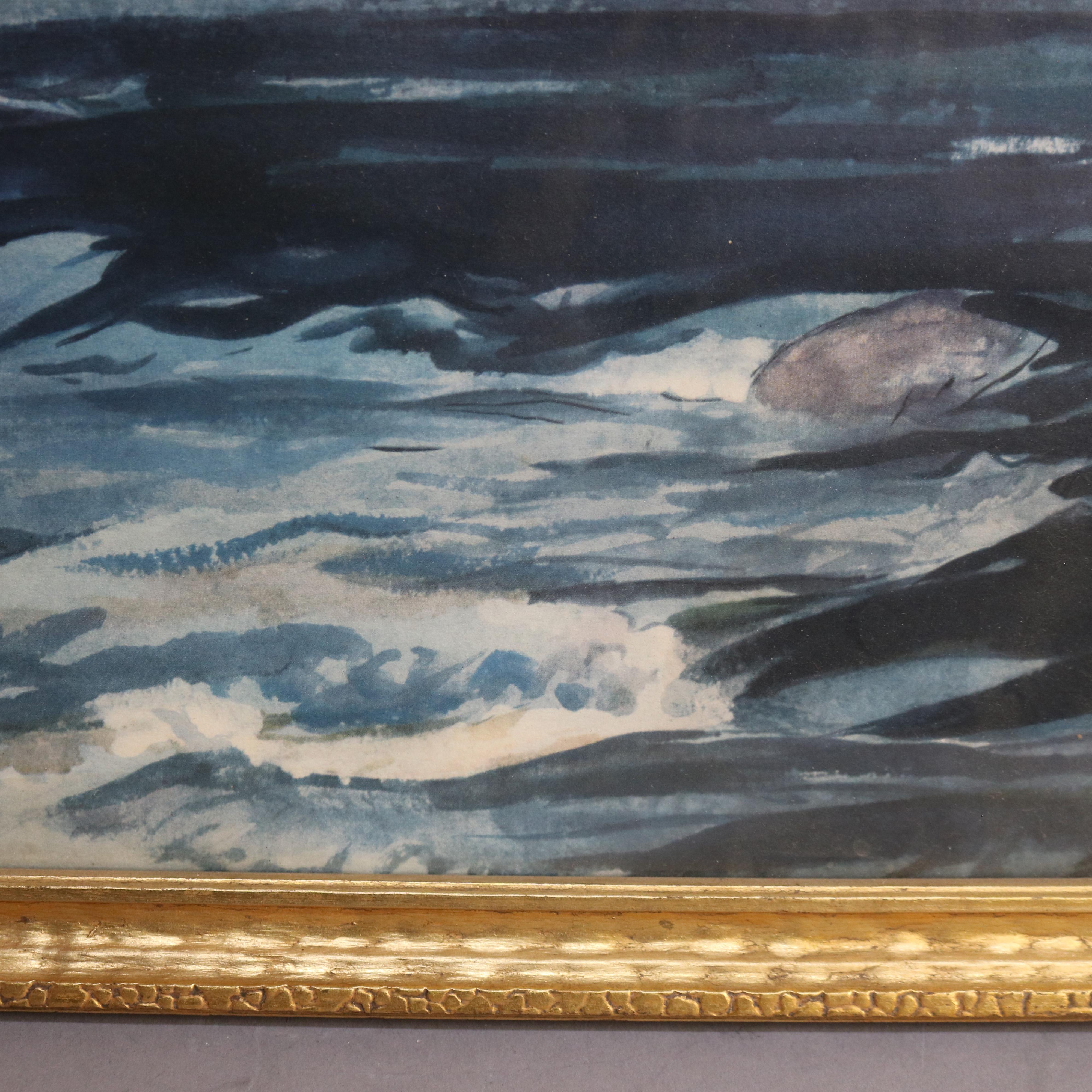 Antigua escena fluvial en acuarela de la Escuela del Río Hudson, firmada por el artista, C1894 en venta 2