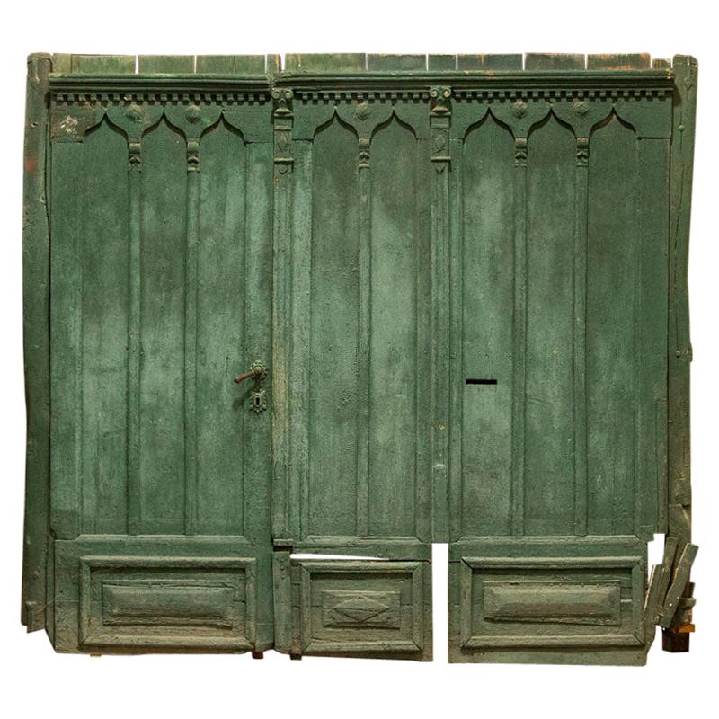 Antique Huge Architectural Green Gate Large Salvaged Doors