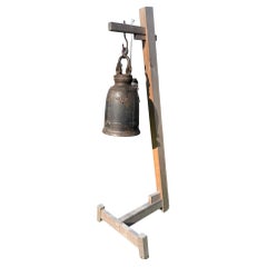Antique Huge Bronze Bell and Custom Stand Resonates Pleasing Sound