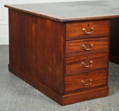 ANTIQUE HUGE DISTRESSED PARTNERS DESK WITH NAVY BLUE LEATHER TOP j1