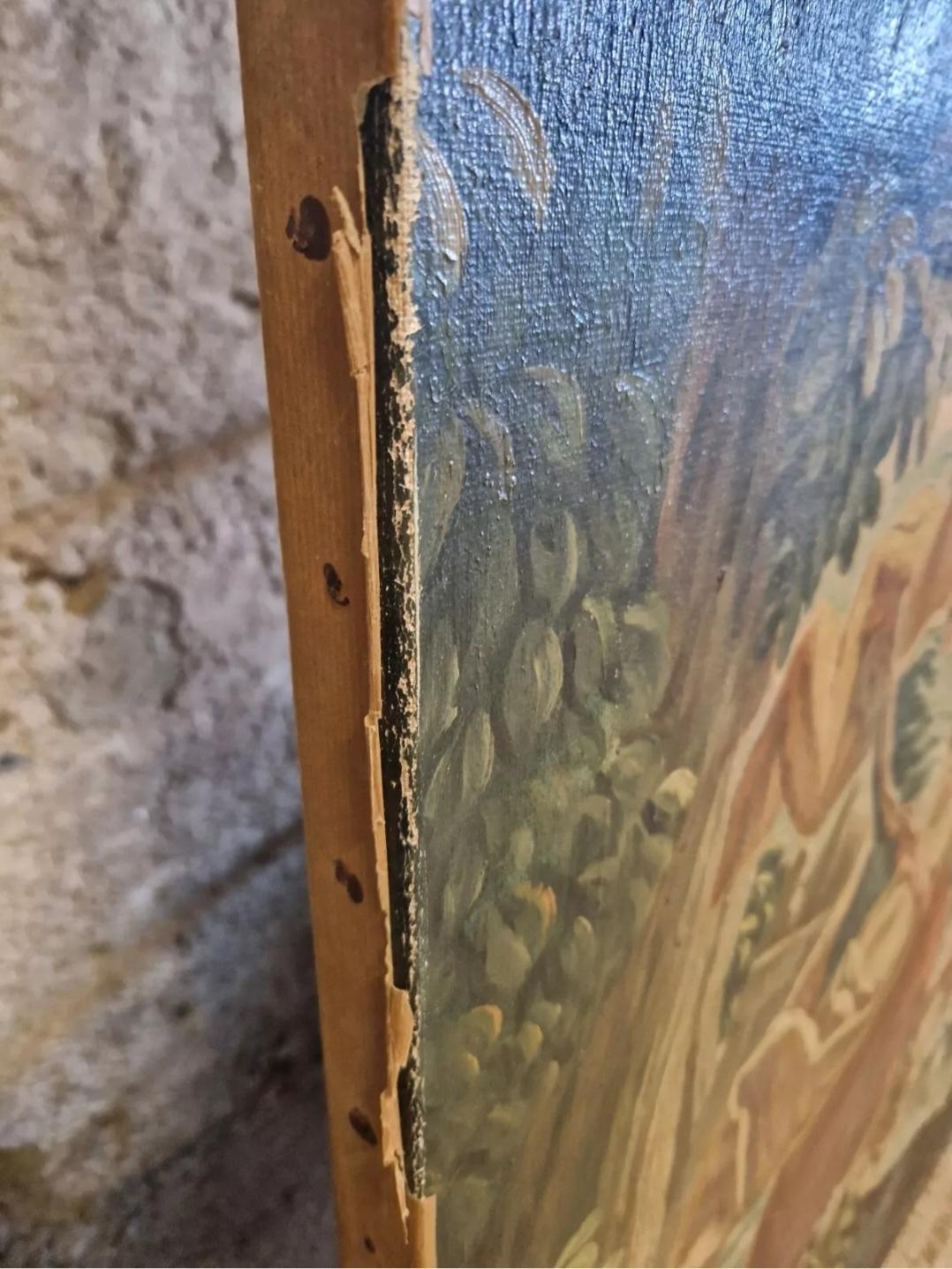 Antike Riesige Französische Ölgemälde Flemish Wandteppich im Angebot 1