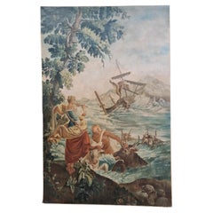 Antique Huge French Oil Painting Flemish Tapestry