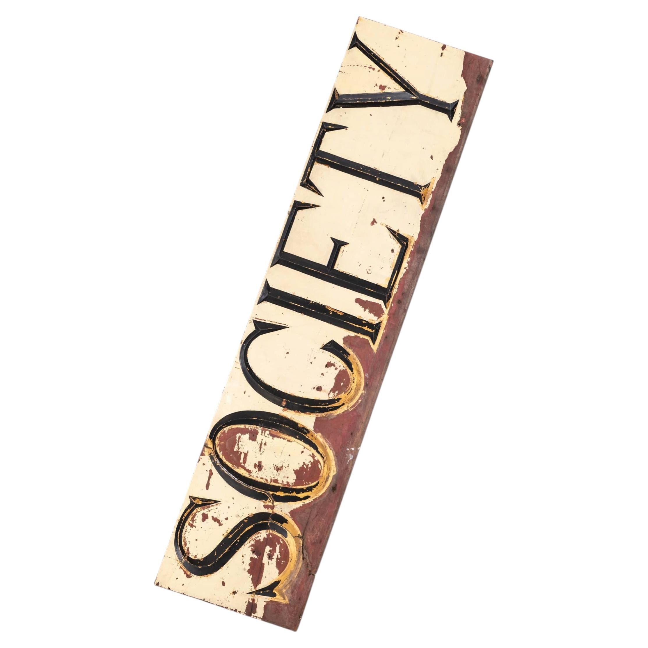 Antique Huge Hand Carved, Painted & Gilt SOCIETY Shop Trade Sign, C.1900