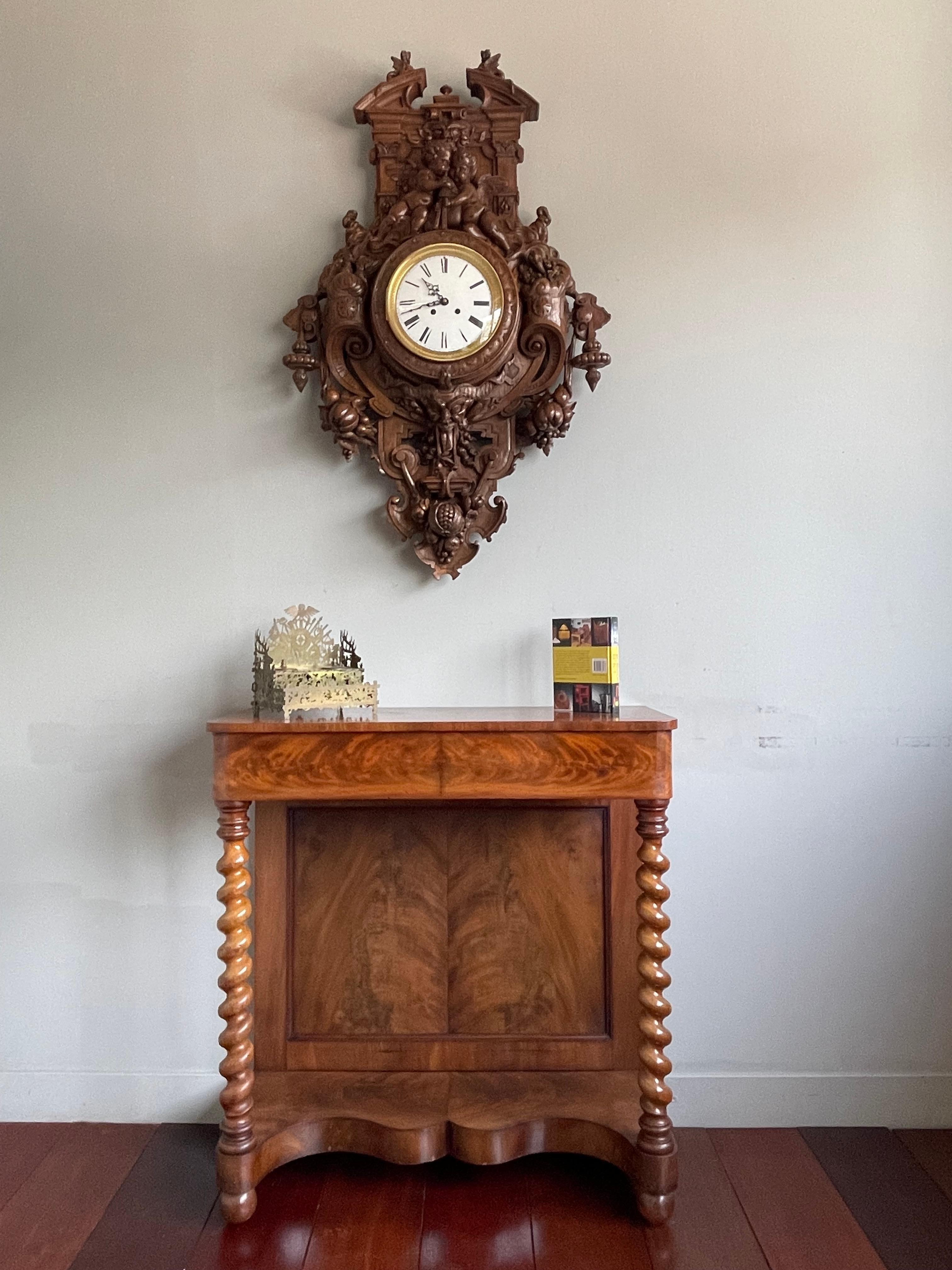 Antique & Huge Hand Carved Wall Clock by Parisian Top Makers Guéret Frères 1860s For Sale 2