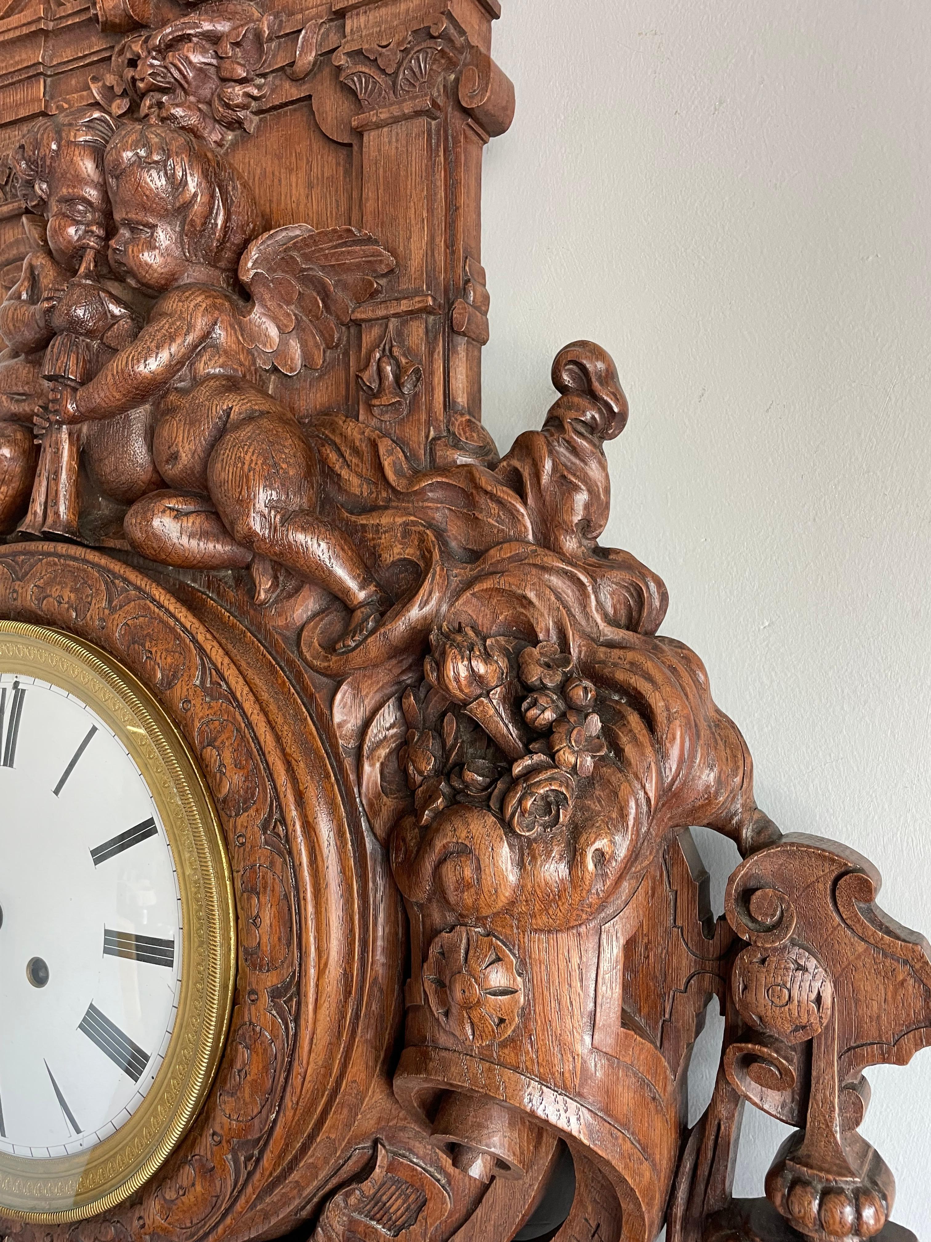 Antique & Huge Hand Carved Wall Clock by Parisian Top Makers Guéret Frères 1860s For Sale 9