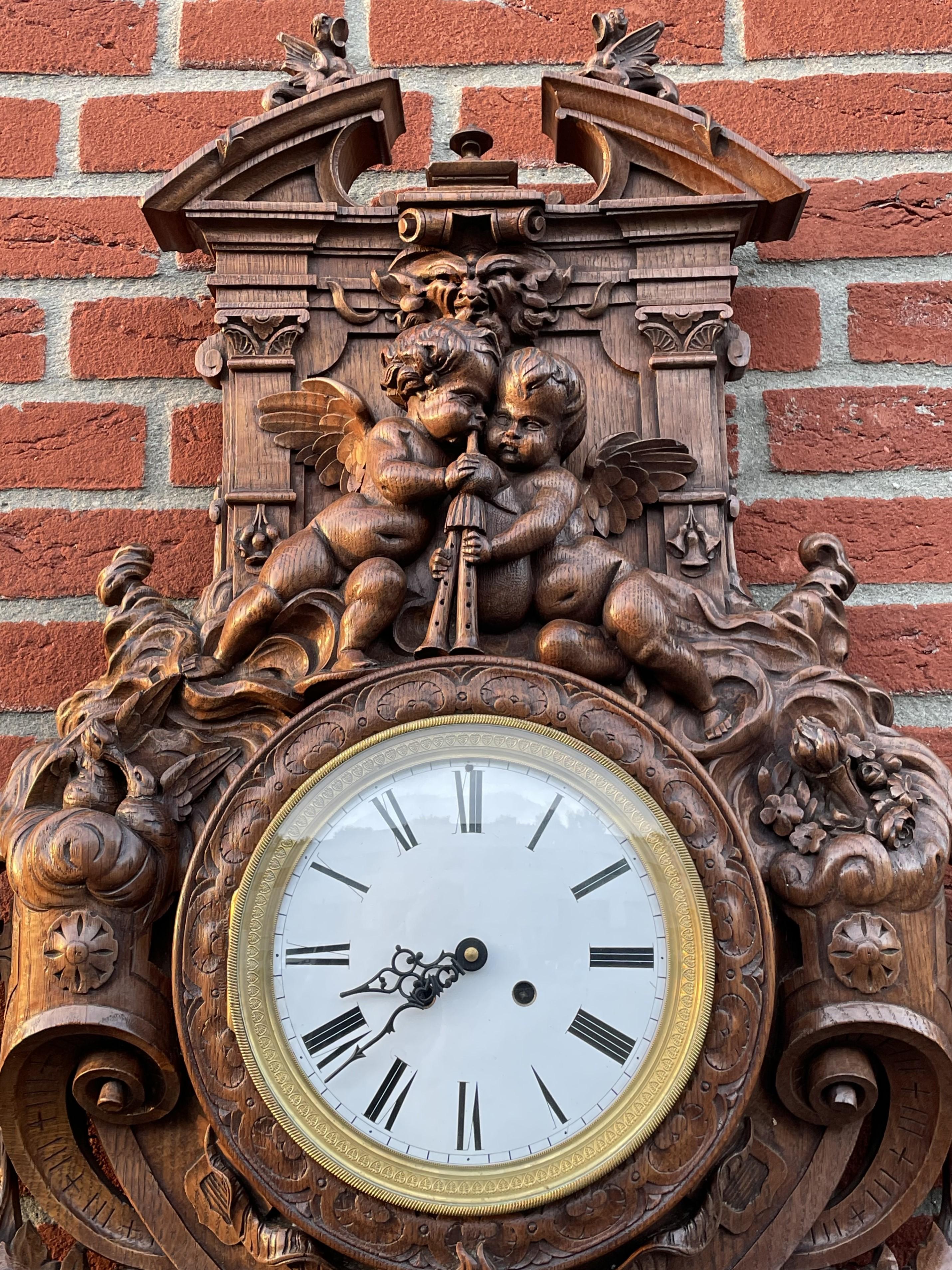 Hand-Carved Antique & Huge Hand Carved Wall Clock by Parisian Top Makers Guéret Frères 1860s For Sale