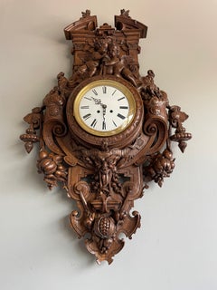 Antique & Huge Hand Carved Wall Clock by Parisian Top Makers Guéret Frères 1860s