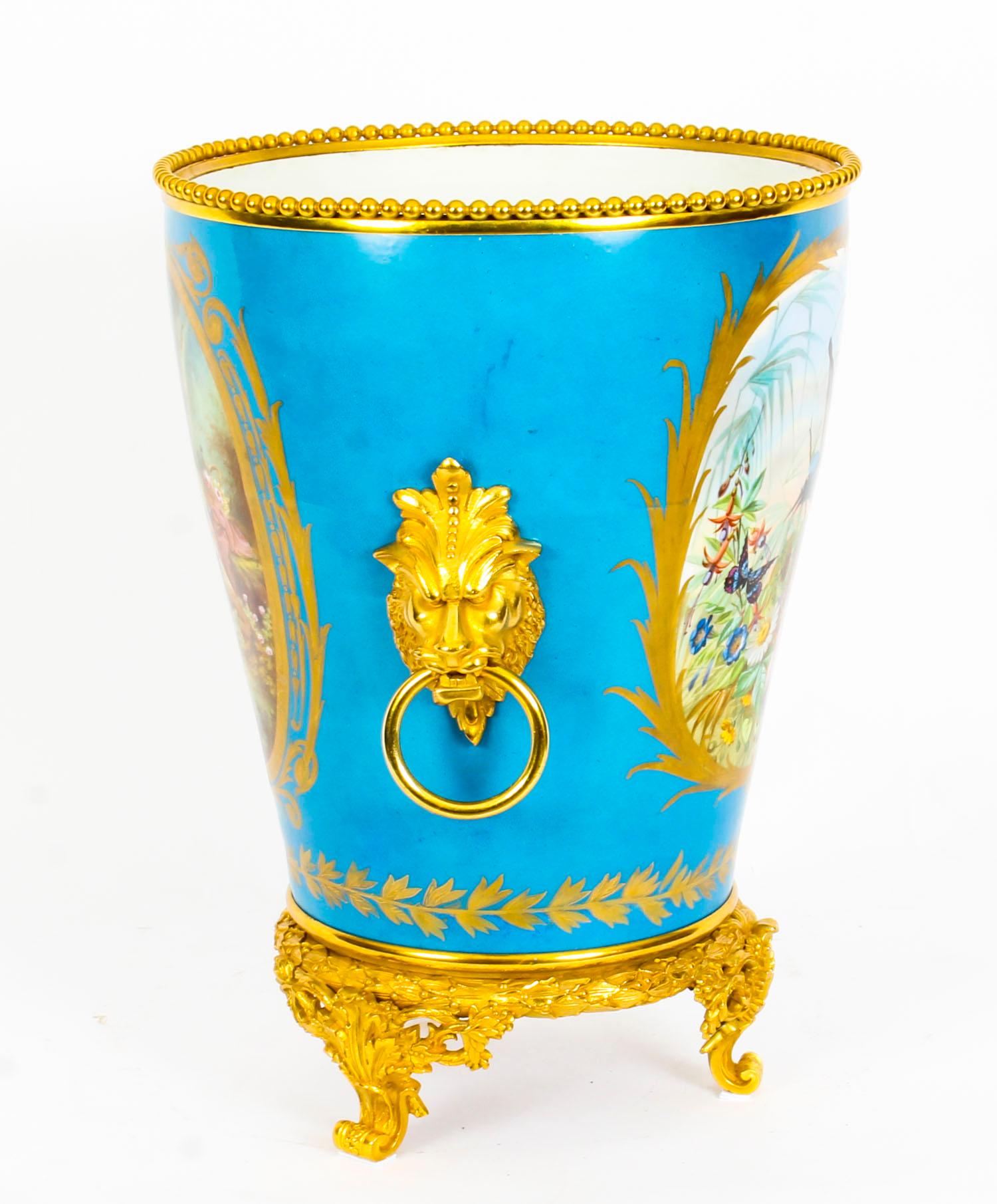 Antique Ormolu Mounted Bleu Celeste Sèvres Porcelain Jardinière, 19th Century 6