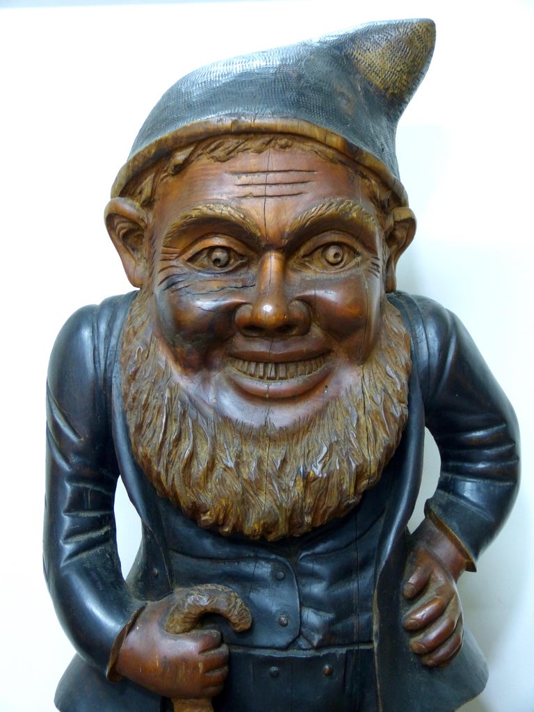 Download Antique Huge Rare Hand Carved Black Forest Wood Gnome Made ...
