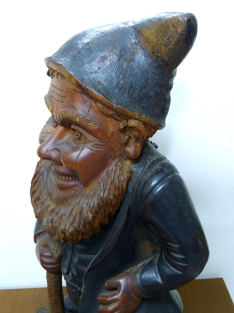 Download Antique Huge Rare Hand Carved Black Forest Wood Gnome Made ...