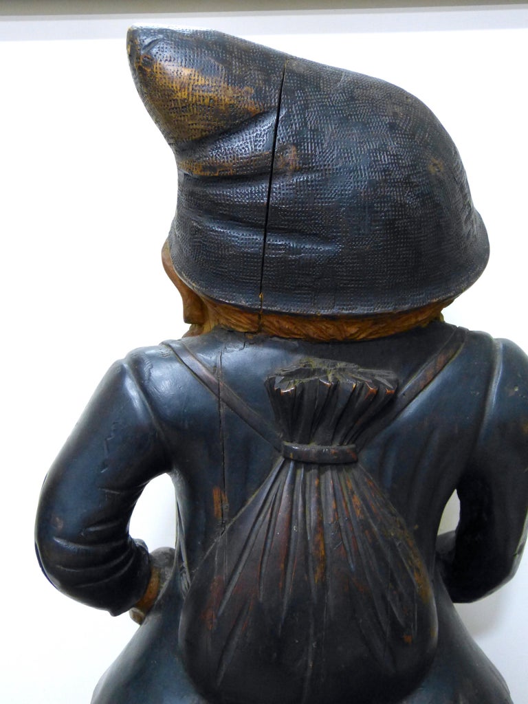 Antique Huge Rare Hand Carved Black Forest Wood Gnome Made in Germany circa 1900 For Sale at