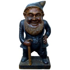 Antique Huge Rare Hand Carved Black Forest Wood Gnome Made in Germany circa 1900