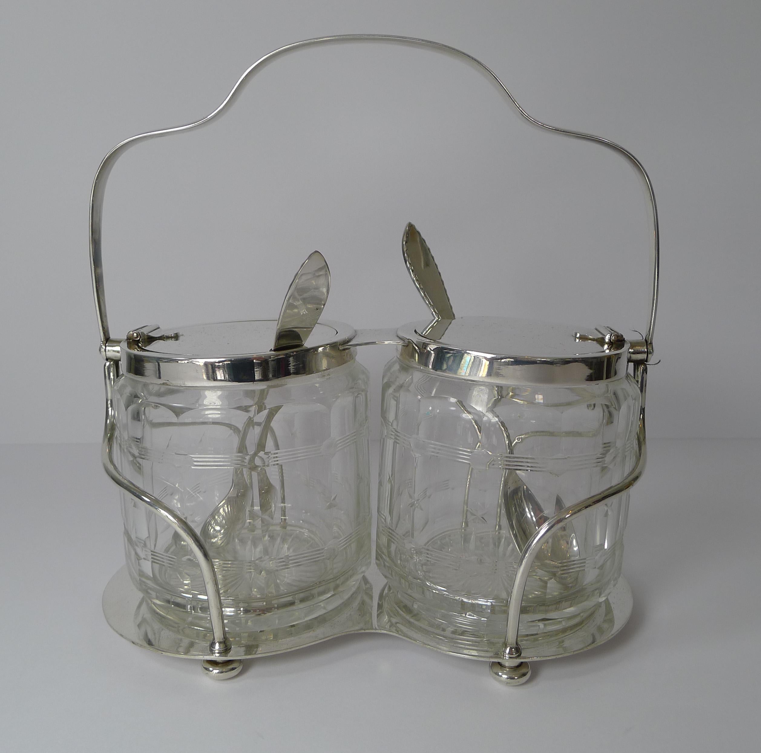 Antique Hukin & Heath Double Automated Preserve Jars c.1900 2