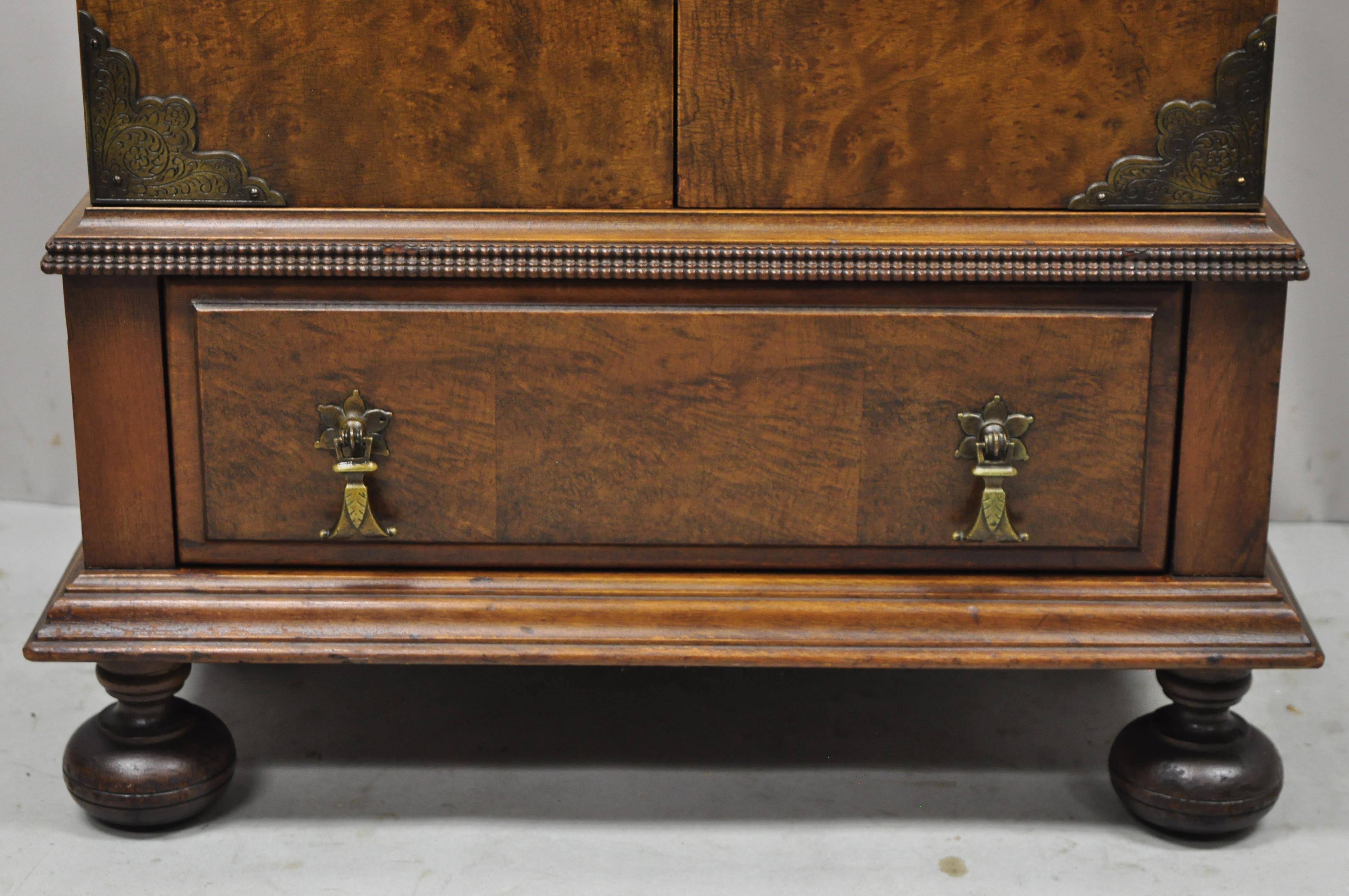 Antique Humidor Tobacco English Jacobean William & Mary Miniature Chest Cabinet In Good Condition In Philadelphia, PA