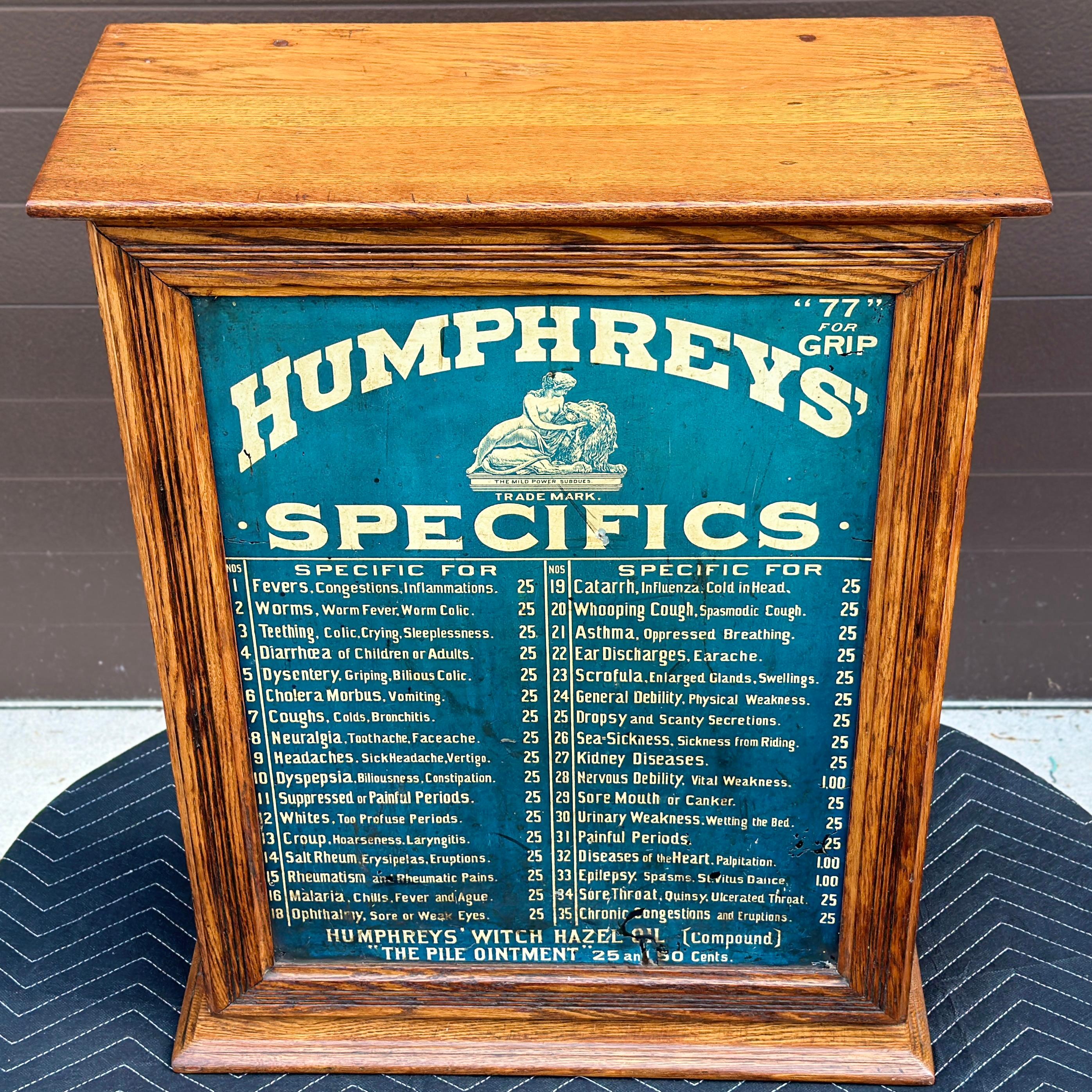 20th Century Antique Humphreys’ Specifics Apothecary Medicine Cabinet With 34 Drawers