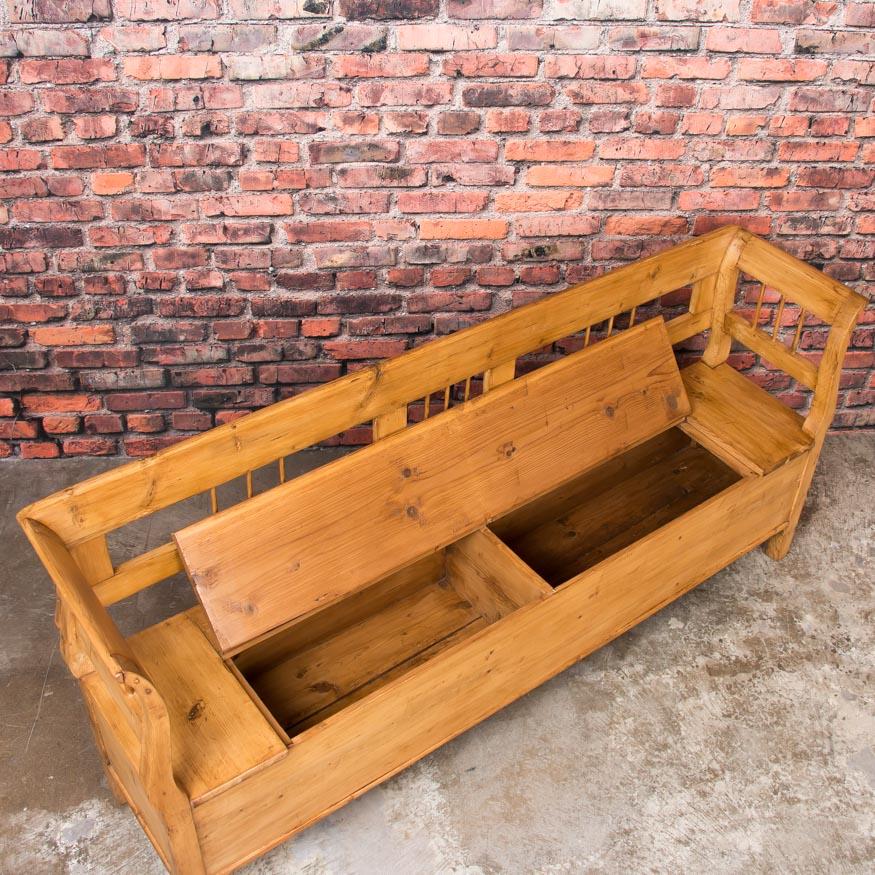 19th Century Antique Hungarian Country Pine Storage Bench