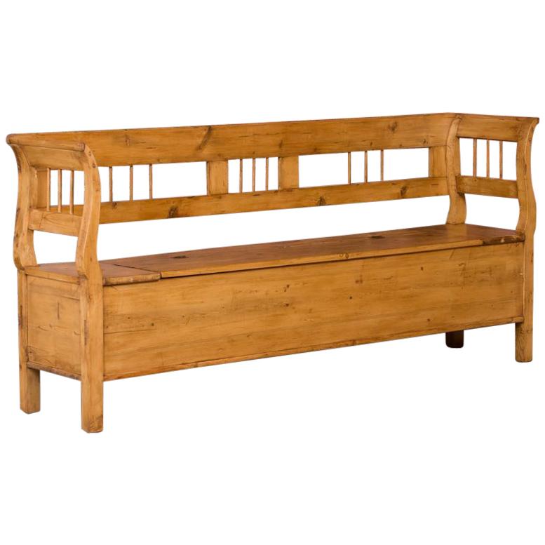 Antique Hungarian Country Pine Storage Bench