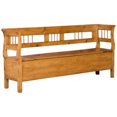 Antique Hungarian Country Pine Storage Bench