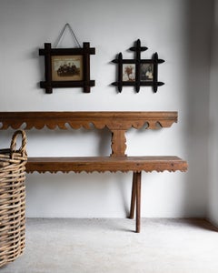 Antique Hungarian Folk Art Carved Pine Bench, 19th Century