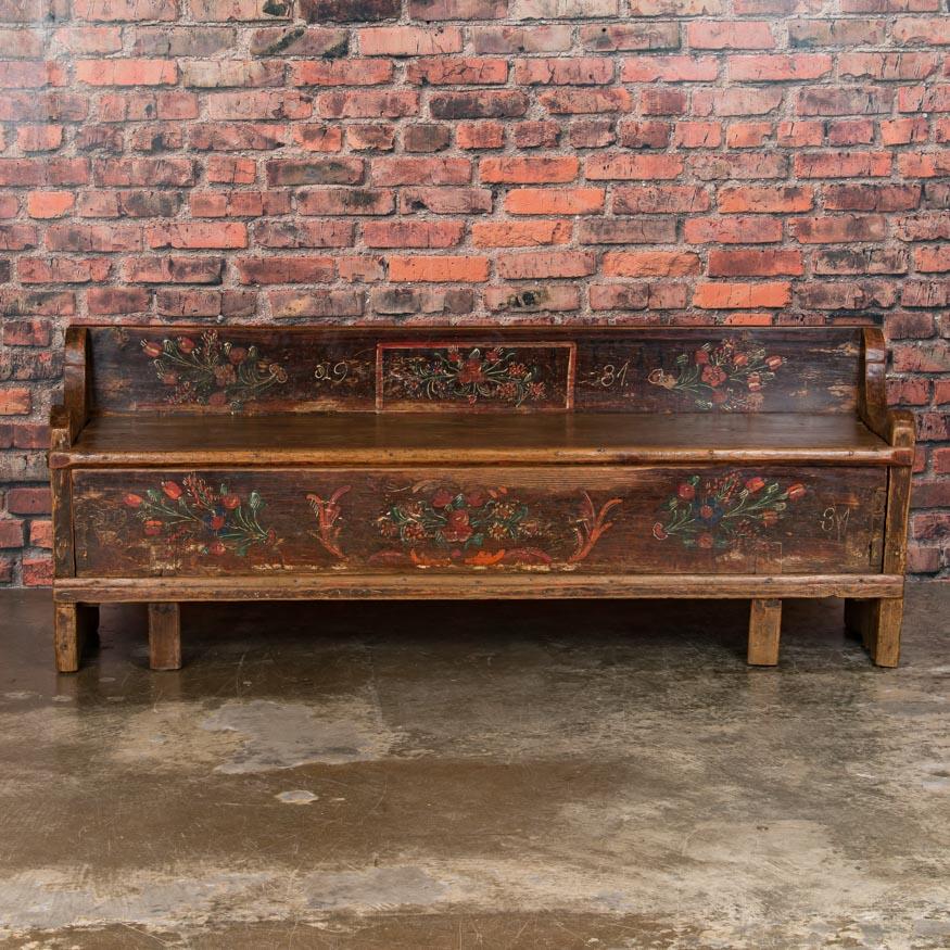 20th Century Antique Hungarian Folk Art Painted Storage Bench