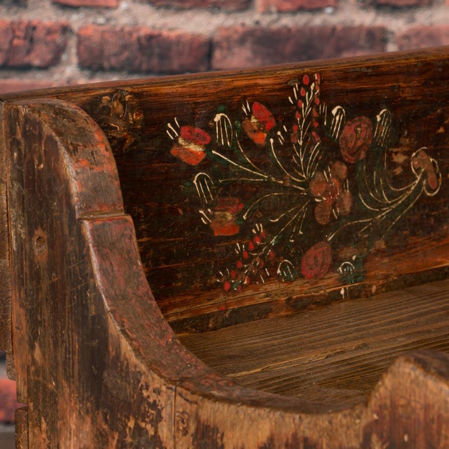 Antique Hungarian Folk Art Painted Storage Bench 3