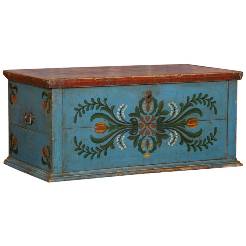 Antique Hungarian Folk Art Painted Trunk