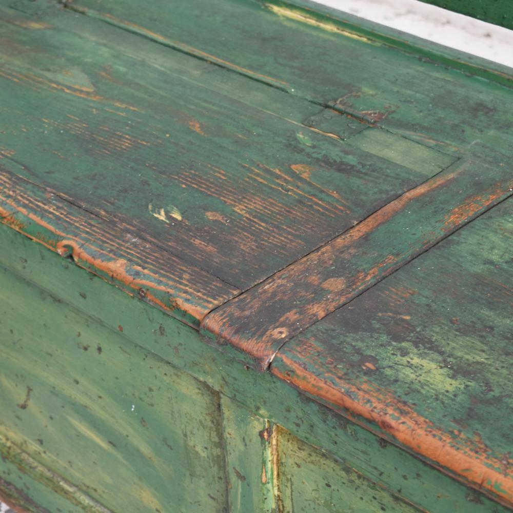 Antique Hungarian Settle Storage Bench, Dark Green 4