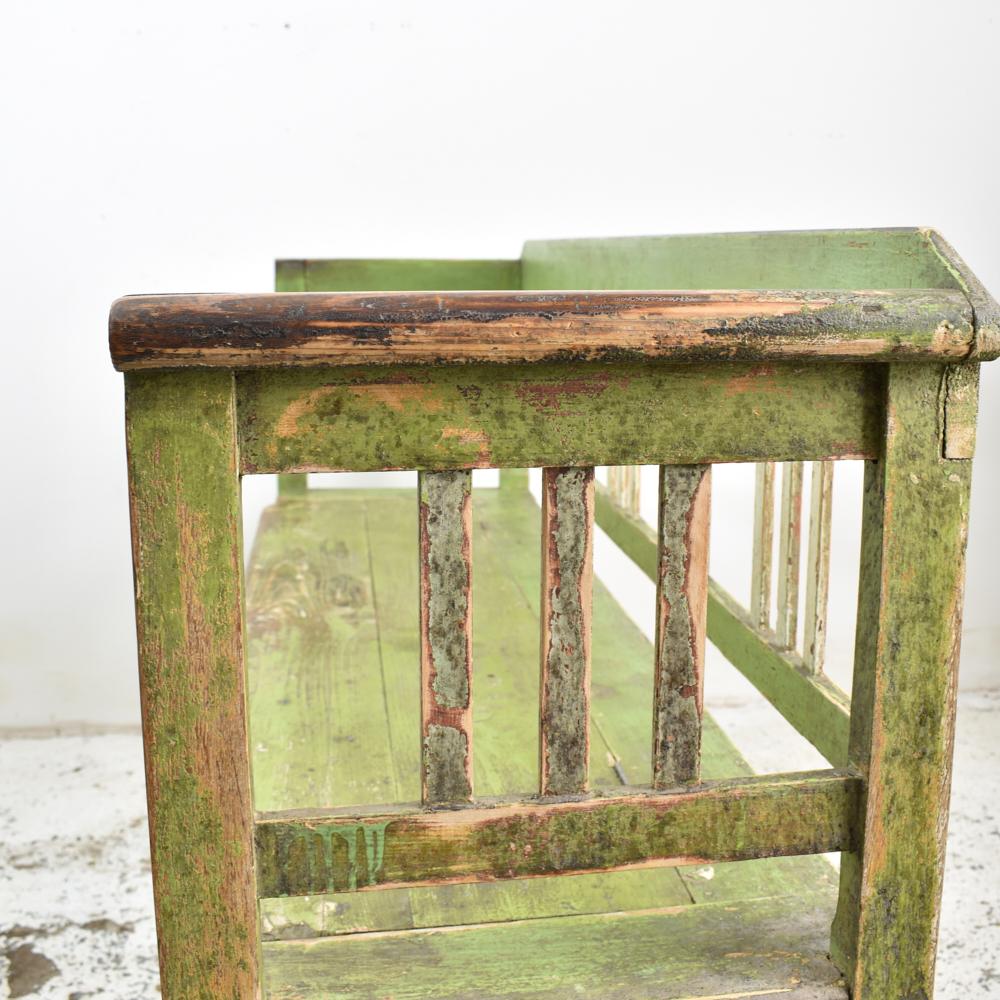 Antique Hungarian Settle Storage Bench, Pale Green 2