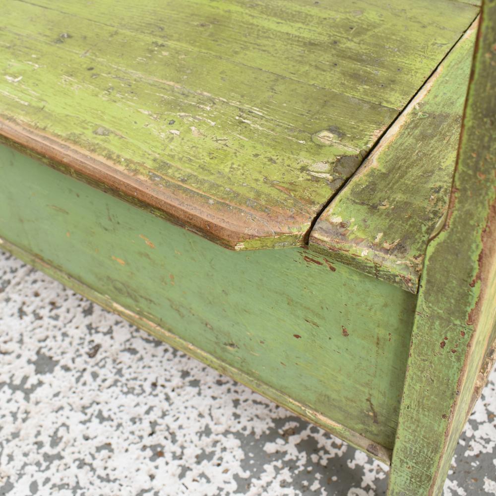 Antique Hungarian Settle Storage Bench, Pale Green In Distressed Condition In Stockbridge, GB