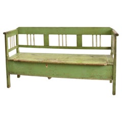 Retro Hungarian Settle Storage Bench, Pale Green