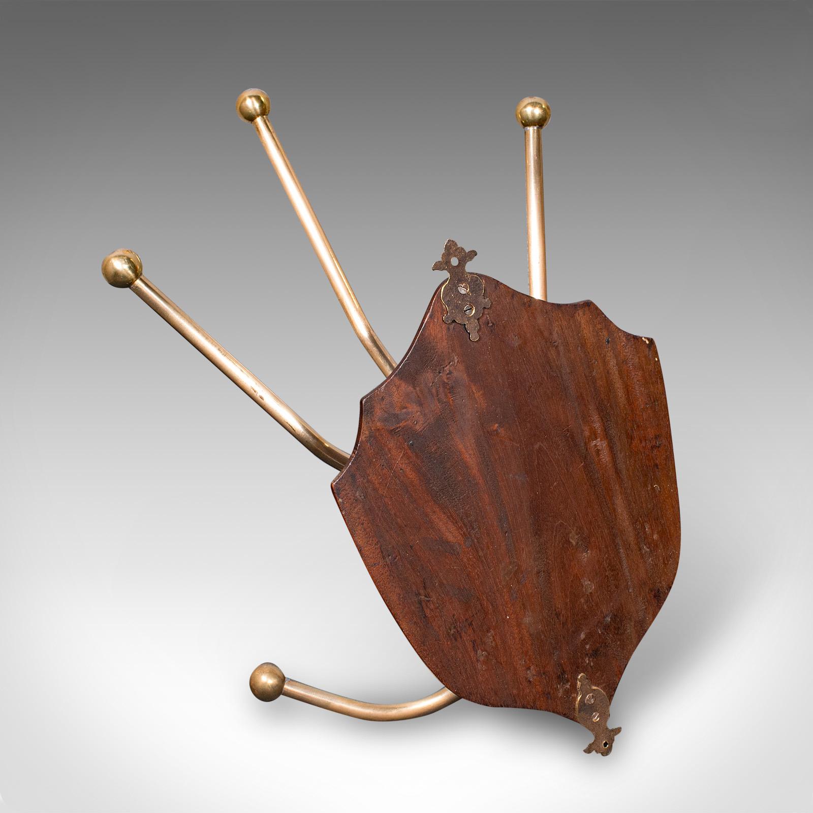 Ottone Antico appendiabiti da caccia, scozzese, scudo a sei rami, Edwardian in vendita