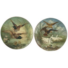 Antique Hunting or Shooting Plates in Painted Terracotta