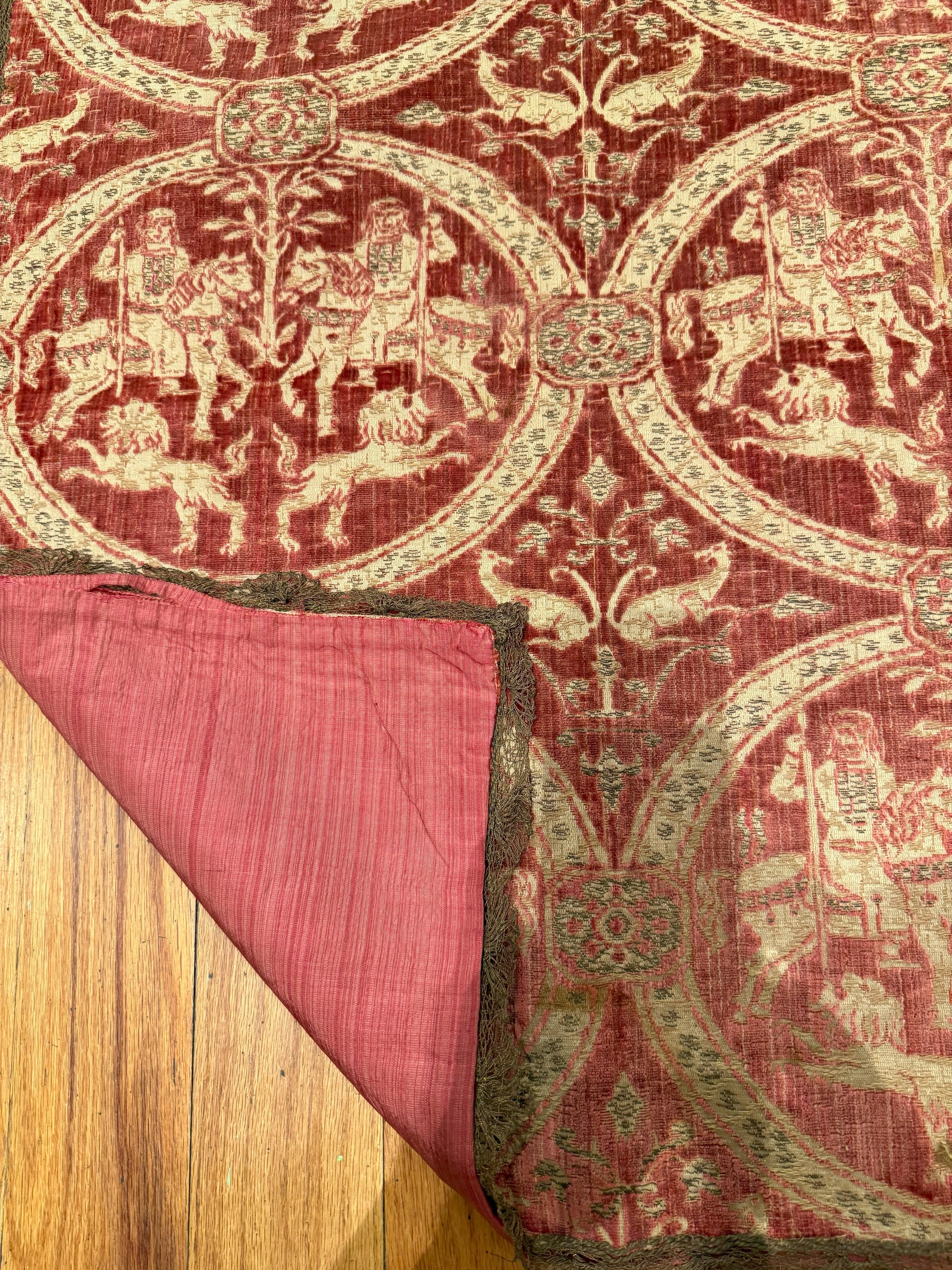 Antike Jagdszene Bildsprache Indisches Samt Textil 2'2