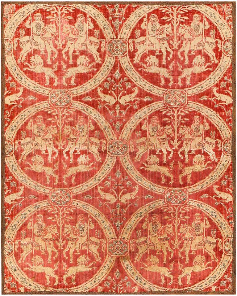 Antike Jagdszene Bildsprache Indisches Samt Textil 2'2