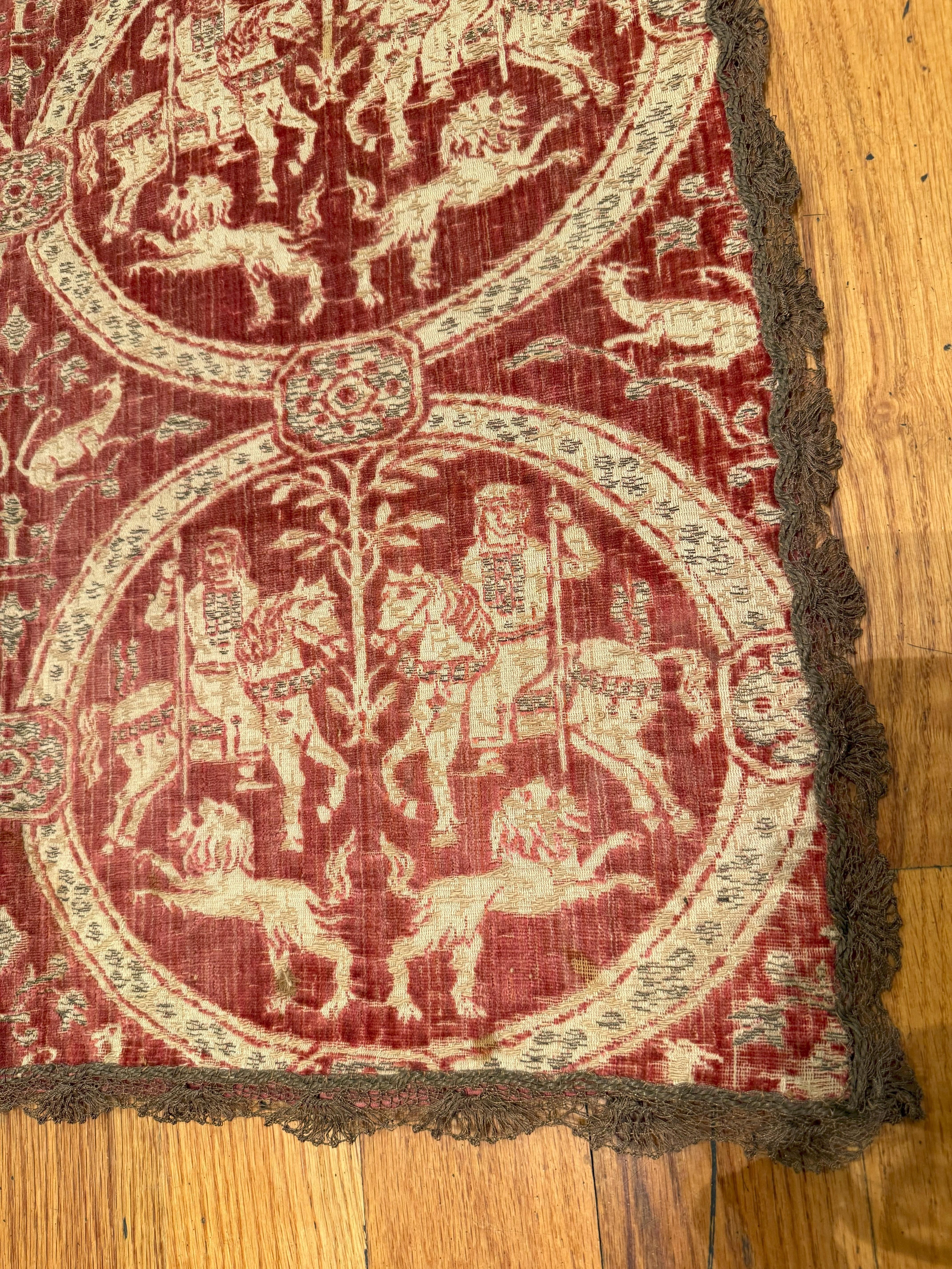 Antike Jagdszene Bildsprache Indisches Samt Textil 2'2