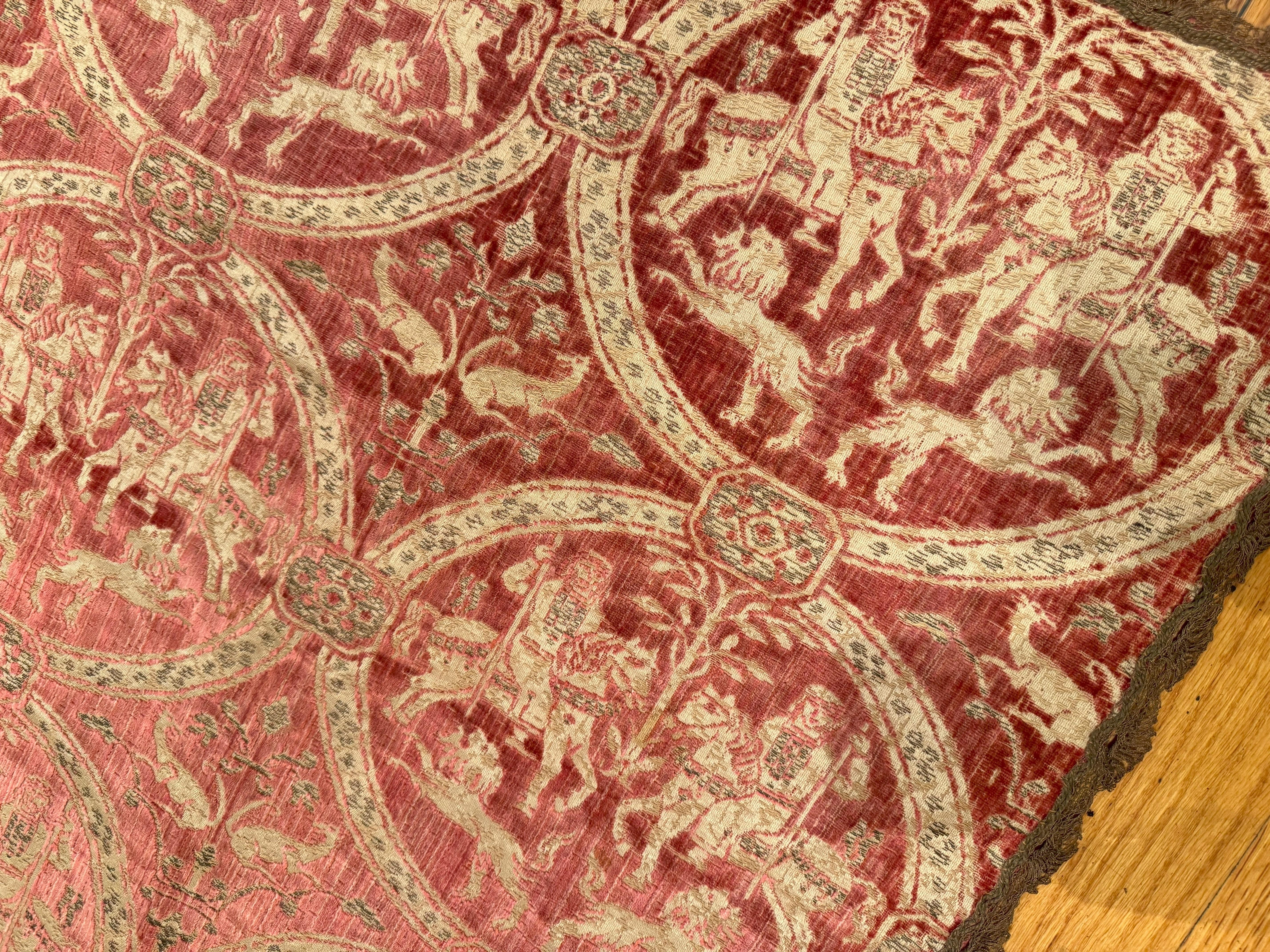 Antike Jagdszene Bildsprache Indisches Samt Textil 2'2