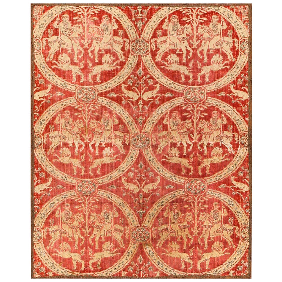 Antike Jagdszene Bildsprache Indisches Samt Textil 2'2" x 2'6" im Angebot