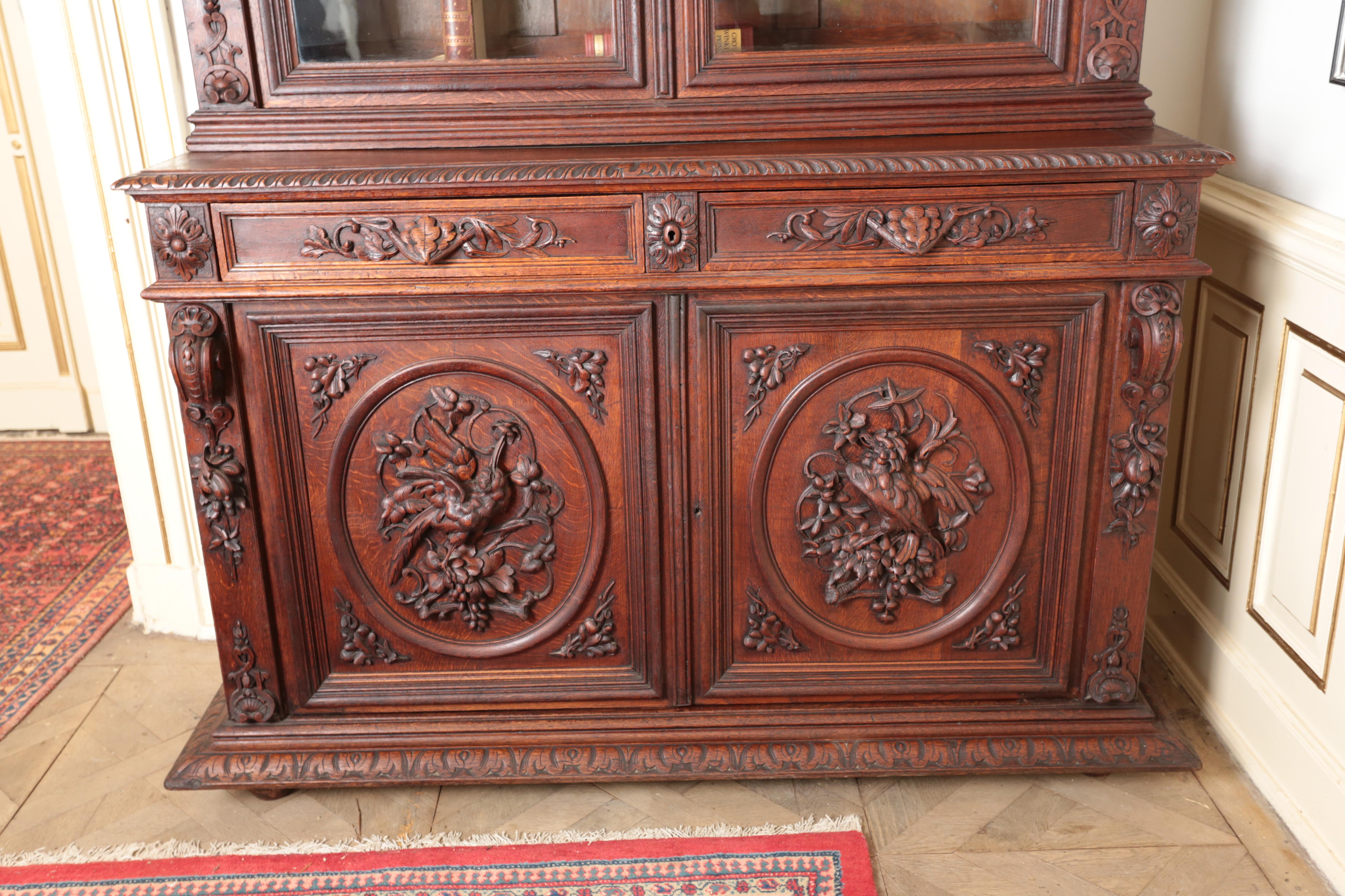 French Provincial Antique hunting sideboard / bookcase For Sale