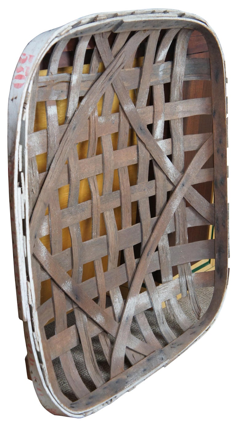 Antique Huntington Tobacco Woven Basket Primitive Rustic Farmhouse