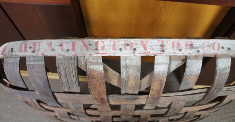 authentic tobacco baskets for sale Antique Huntington Tobacco Woven Basket Primitive Rustic Farmhouse Square  at 1stDibs